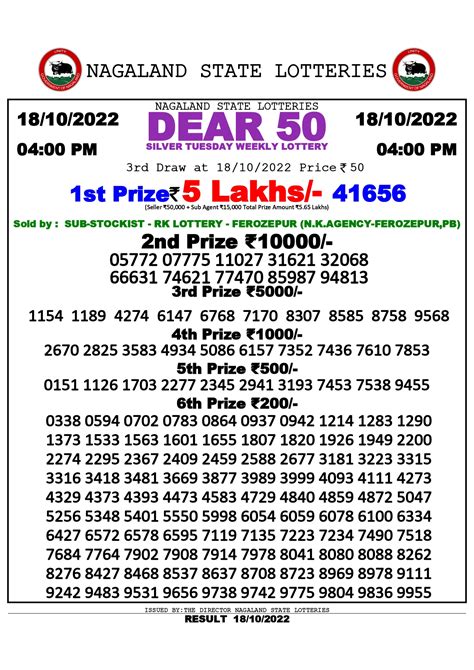 Nagaland State Lottery Dear 50 Silver Tuesday Result For .